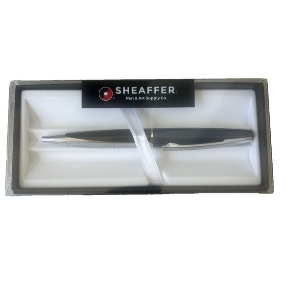 Sheaffer Taranis Black Lacquer & Blue Cap Twist Ball Point Pen New In Gift Box - Picture 2 of 5